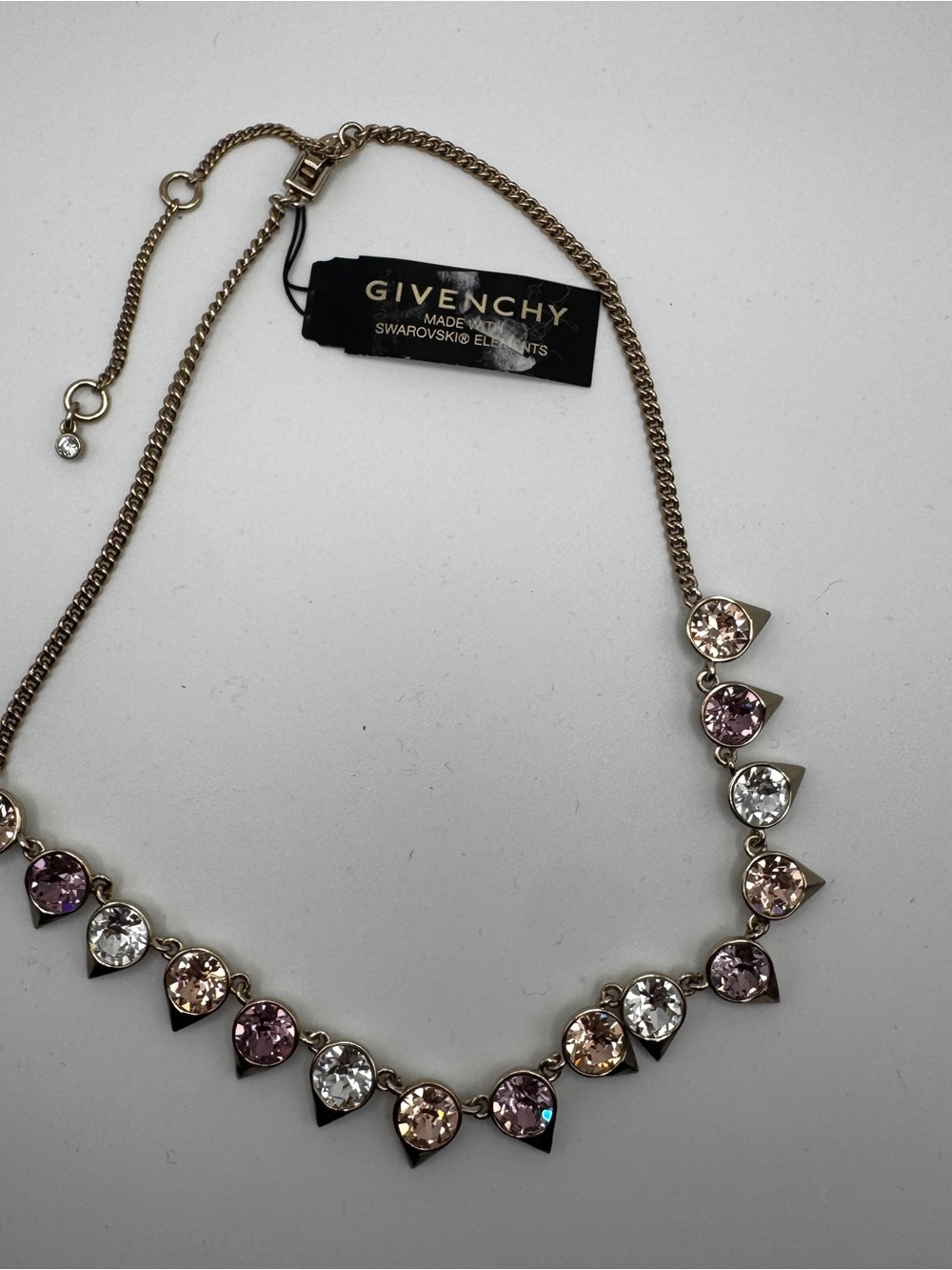 NWT Givenchy Swarovski Crystal Teardrop Statement Necklace Gold Pink